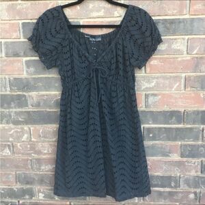Eyelet lace black coverup dress with V neck witchy fairycore cottagecore